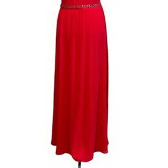 S.L. Fashions Melon Pink Embellished Waist Chiffon Gown - Picture 2 of 4